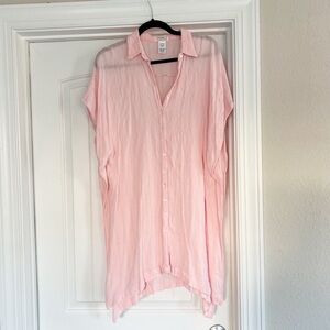 L*space pink Button-Up swimsuit cover up shirt dress oversized loose comfy dress